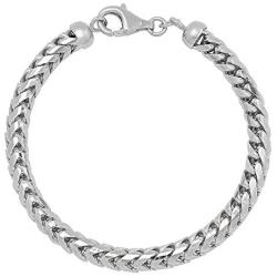 Mens 925 Sterling Silver 3MM 5.5MM Franco Chain Necklace, Square Box Link Rhodium Franco Necklace and Bracelet,925 Franco Chain for Men, Open Box Link Chain
