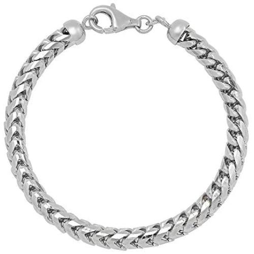 Mens 925 Sterling Silver 3MM 5.5MM Franco Chain Necklace, Square Box Link Rhodium Franco Necklace and Bracelet,925 Franco Chain for Men, Open Box Link Chain