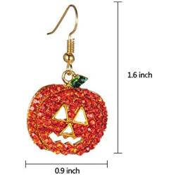 iWenSheng Halloween Pumpkin Earrings Red - Hypoallergenic Crystal Dangle Earring for Women Holiday Night Costume Jewelry Smiling Face Pumpkin Drop Earrings, Fun and Festive