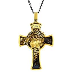 HalleluYAH 925 Sterling Silver Cross Necklace for Men – Jesus Christian Necklace – Choose from Rhodium Plated Silver or 14K Gold Plated - Jesus Face Cross Necklaces Pendant with Chain