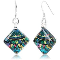 SUVANI Sterling Silver Glass Jewelry Colorful Glittering Retro Abstract Art Square Dangle Earrings