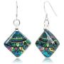 SUVANI Sterling Silver Glass Jewelry Colorful Glittering Retro Abstract Art Square Dangle Earrings
