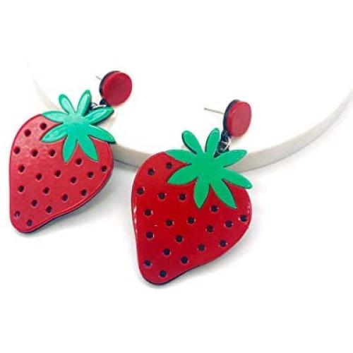 Strawberry Earrings Acrylic Big Drop Dangle Earrings, Cute Fun Fruit Dangle Earrings, Light Fashion Earrings for Women and Girls