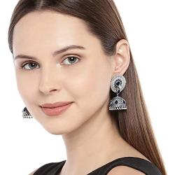 Aheli Antique Boho Oxidized Faux Blue Stone Studded Dangle Jhumki Jhumka Earrings Indian Wedding Bohemian Jewelry for Women