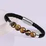 Mens Leather Bracelet with Tigers Eye Gemstone Stainless Steel Leather Braided Bracelet with Magnetic Clasp Mens Leather Bracelet with Tigers Eye Gemstone Stainless Steel Leather Braided Bracelet with Magnetic Clasp