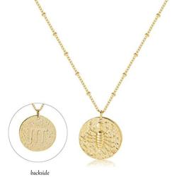 S.J JEWELRY 12 Constellations Zodiac Necklace Womens girls Simple Delicate 14K Gold Filled Coin Pendant Personalized Birthday Gifts Handmade Disc Chokers Necklace