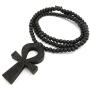 Fashion 21 Egyptian Ankh Cross Pendant 6mm 27'' Stretchable Wooden Bead Necklace (3 Colors Available)