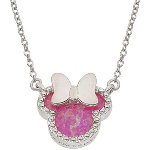 Disney Jewelry Mickey or Minnie Mouse Sterling Silver Synthetic Opal Pendant Necklace