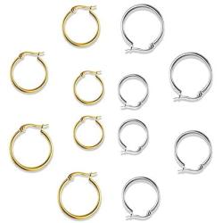 8 Pairs 18k Gold Plated Small Round Hoop Earrings Set Stainless Steel Hypoallergenic Nickel Free Cute Huggie Earrings for Women Girls 10 14 16MM EXGOX