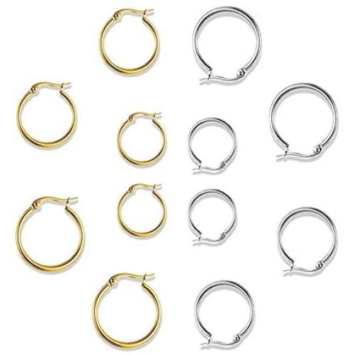 8 Pairs 18k Gold Plated Small Round Hoop Earrings Set Stainless Steel Hypoallergenic Nickel Free Cute Huggie Earrings for Women Girls 10 14 16MM EXGOX