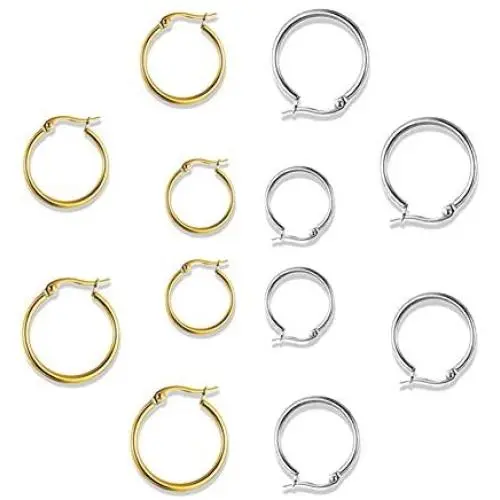 8 Pairs 18k Gold Plated Small Round Hoop Earrings Set Stainless Steel Hypoallergenic Nickel Free Cute Huggie Earrings for Women Girls 10 14 16MM EXGOX 8 Pairs 18k Gold Plated Small Round Hoop Earrings Set Stainless Steel Hypoallergenic Nickel Free Cute Huggie Earrings for Women Girls 10 14 16MM EXGOX