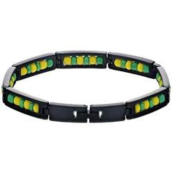 In Season Jewelry Black Stainless Steel Link Wristband Ilde de Orula Bracelet Babalawo Santeria 8''