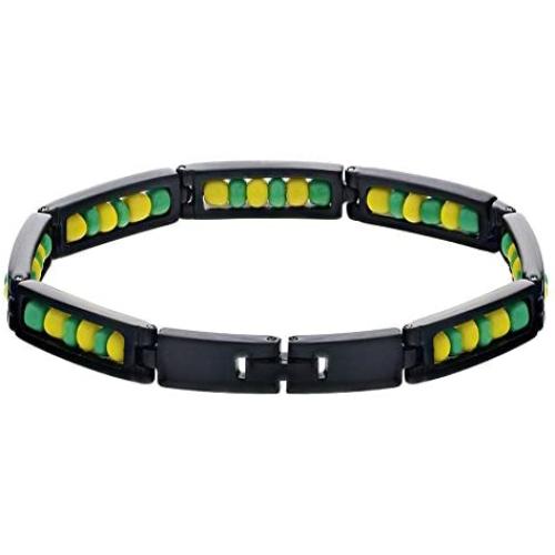 In Season Jewelry Black Stainless Steel Link Wristband Ilde de Orula Bracelet Babalawo Santeria 8''
