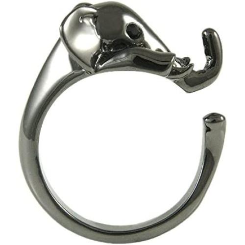 Ellenviva Elephant Adjustable Animal Wrap Ring Shiny Graphite Tone