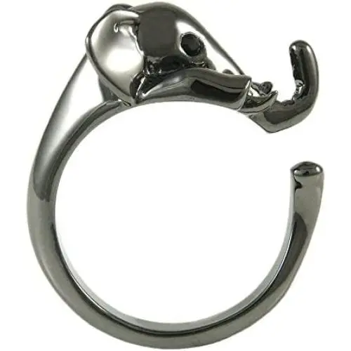 Ellenviva Elephant Adjustable Animal Wrap Ring Shiny Graphite Tone