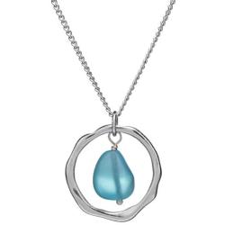 Ocean Waves Sea Glass Pendant Necklace, with sterling silver chain,Handmade Silver Plated Hoop with TumbledTurquoise Sea Glass