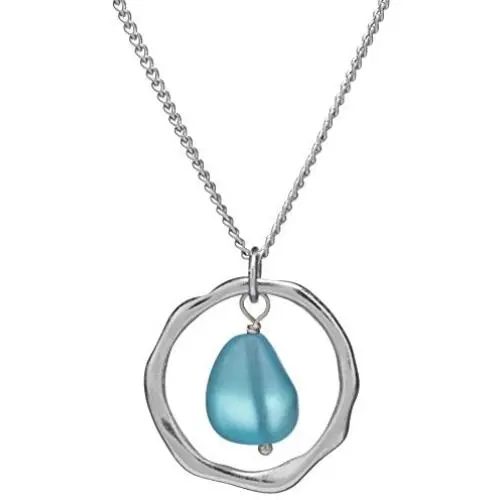 Ocean Waves Sea Glass Pendant Necklace, with sterling silver chain,Handmade Silver Plated Hoop with TumbledTurquoise Sea Glass