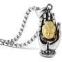HZMAN Men Women Meditation Buddha Necklace Stainless Steel Head & Praying Hand Pendant Necklace Yogi Jewelry