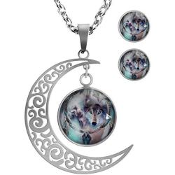 XUTAI Custom Vintage Glamour Moon Glass Necklace Stud Earring Jewelry Suit for Womens Mom