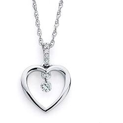 925 Sterling Silver 1/10 Cttw Diamond Heart Pendant Necklace 18'' Rope Chain (I Color, I1 Clarity)