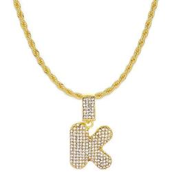 FW Jewelry Iced Out Bling Hip Hop Silver Gold Diamond Bubble Initial Letter Pendant Tennis Chain Necklaces A to Z 20 Inches