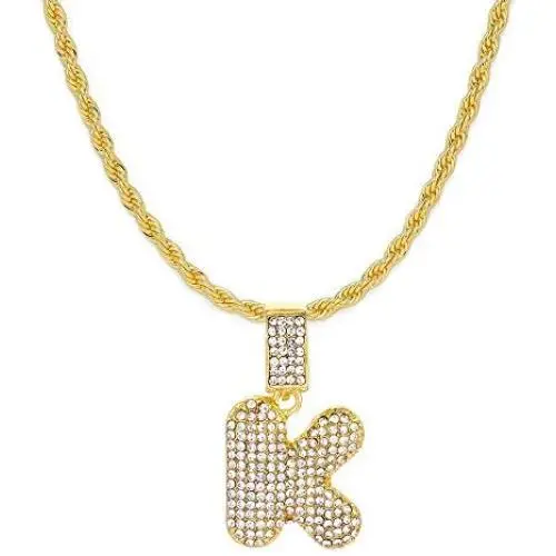 FW Jewelry Iced Out Bling Hip Hop Silver Gold Diamond Bubble Initial Letter Pendant Tennis Chain Necklaces A to Z 20 Inches FW Jewelry Iced Out Bling Hip Hop Silver Gold Diamond Bubble Initial Letter Pendant Tennis Chain Necklaces A to Z 20 Inches