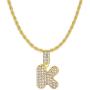 FW Jewelry Iced Out Bling Hip Hop Silver Gold Diamond Bubble Initial Letter Pendant Tennis Chain Necklaces A to Z 20 Inches