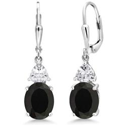 Gem Stone King 925 Sterling Silver Black Onyx Dangle Earrings For Women 5.00 Cttw Gemstone Birthstone Oval 10X8MM