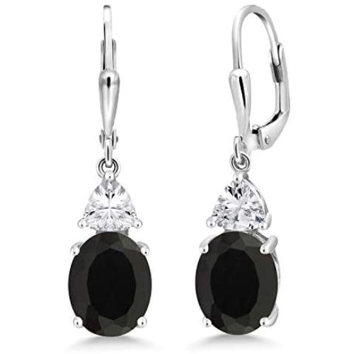Gem Stone King 925 Sterling Silver Black Onyx Dangle Earrings For Women 5.00 Cttw Gemstone Birthstone Oval 10X8MM