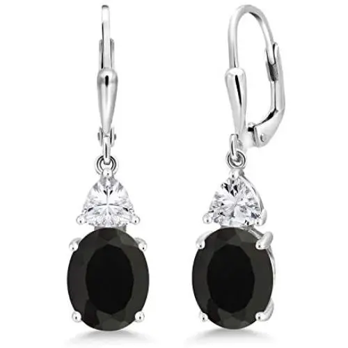 Gem Stone King 925 Sterling Silver Black Onyx Dangle Earrings For Women 5.00 Cttw Gemstone Birthstone Oval 10X8MM Gem Stone King 925 Sterling Silver Black Onyx Dangle Earrings For Women 5.00 Cttw Gemstone Birthstone Oval 10X8MM