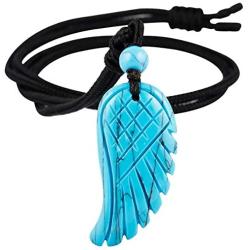 SUNYIK Crystal Angel Wing Pendant Necklace for Unisex, Hand Carved Healing Stone with Adjustable Braided Rope Jewelry
