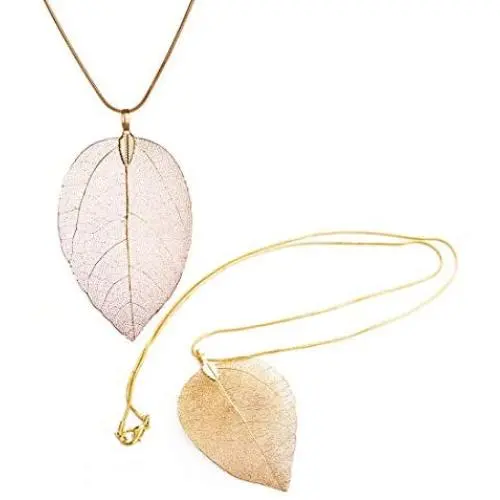 HUNO Real Filigree Leaf Necklace Natural Leaves Long Pendant Fashion Jewelry HUNO Real Filigree Leaf Necklace Natural Leaves Long Pendant Fashion Jewelry