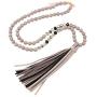 RIAH FASHION Bohemian Tassel Statement Necklace - Lightweight Fabric Faux Suede Fringe Long Bead Chain
