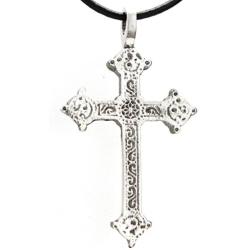 Trilogy Jewelry Pewter Gothic Style Christian Cross Pendant Black Necklace Cord with Clasp