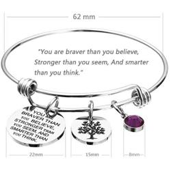 omodofo Birthstone Bracelet You Are Braver Than You Believe Charm Tree of Life Birthday Gift Jewelry for Girls Women