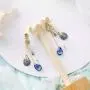 DAMLENG Sparkly Bohemia Long Tassel Blue Ocean Shell Dangle Earrings Shine Rhinestone Scallop Beach Earrings for Women Girls Charm Statement Colorful Crystal Jewelry