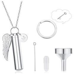LOYALLOOK Urn Necklaces for Human Pet Ashes Angel Wing Cylinder Memorial Urn Necklace Stainless Steel Cremation Jewelry Urn Keychain for Ashes