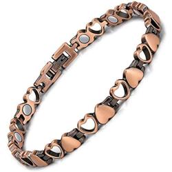 Feraco Women Copper Magnetic Bracelet Magnet Therapy Bracelets Pain Relief for Arthritis Love Heart 99.99% Solid Copper Jewelry Adjustable with 2 Buckets