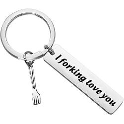HOLLP Lunch Lady Keychain Gift Lunch Lady Jewelry I Forking Love You Keychain Gift for Lunch Lady Cooker Cafeteria Worker Buffet Workers