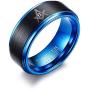 Mens Tungsten Carbide The Legend of Zelda Triforce Ring Matte Finished,Black Blue