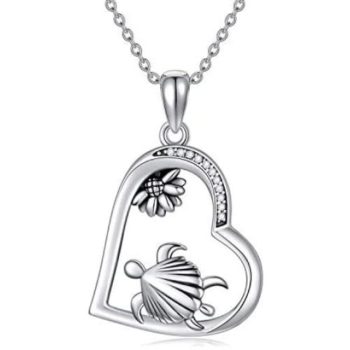 Rikelus 925 Sterling Silver Sea Turtle Pendant Necklace Jewelry Gifts for Christmas Birthday