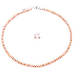 JYX Pearl Necklace Set AA+ 4-5mm Tiny Pink Freshwater Cultured Pearl Necklace Bracelet and Earrings Set for Women and Girls