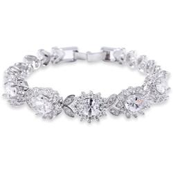 GULICX Womens Gold Plated 5 Oval Cubic Zirconia Tennis Link Blue Bracelet for Women