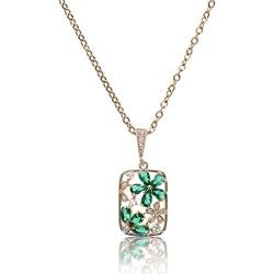 FALUGIN 18k Gold Plated Flower Necklace Square Shape Necklace Inlaid Cubic Zirconia Stainless Steel Chain Necklaces