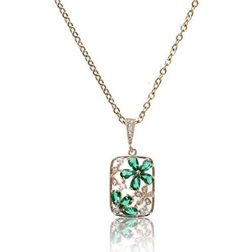 FALUGIN 18k Gold Plated Flower Necklace Square Shape Necklace Inlaid Cubic Zirconia Stainless Steel Chain Necklaces