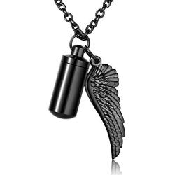 XIUDA Cremation Jewelry Urn Necklace for Ashes with Angel Wing Charm & Cylinder Eternity Stainless Steel