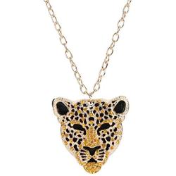 EVER FAITH Womens Austrian Crystal Leopard Animal Pendant Necklace Brown w/ Clear Gold-Tone