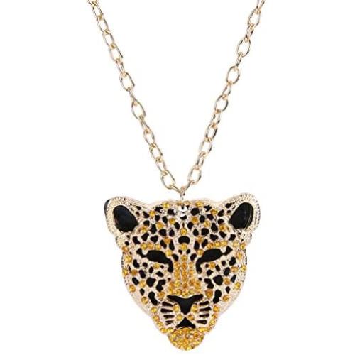 EVER FAITH Womens Austrian Crystal Leopard Animal Pendant Necklace Brown w/ Clear Gold-Tone