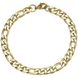 Wang Gao Men Women Fashion Figaro Link Chain Biker Bracelet 8mm Gold Stainless Steel Wrist Jewelry 7.87 Length