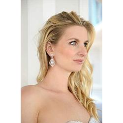 Mariell Victorian Scrolls Cubic Zirconia Wedding Bridal & Prom Chandelier Pierced or Clip-On Earrings